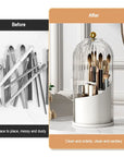 360° Rotating Makeup Brush Holder With Lid Luxury Cosmetic Organizer