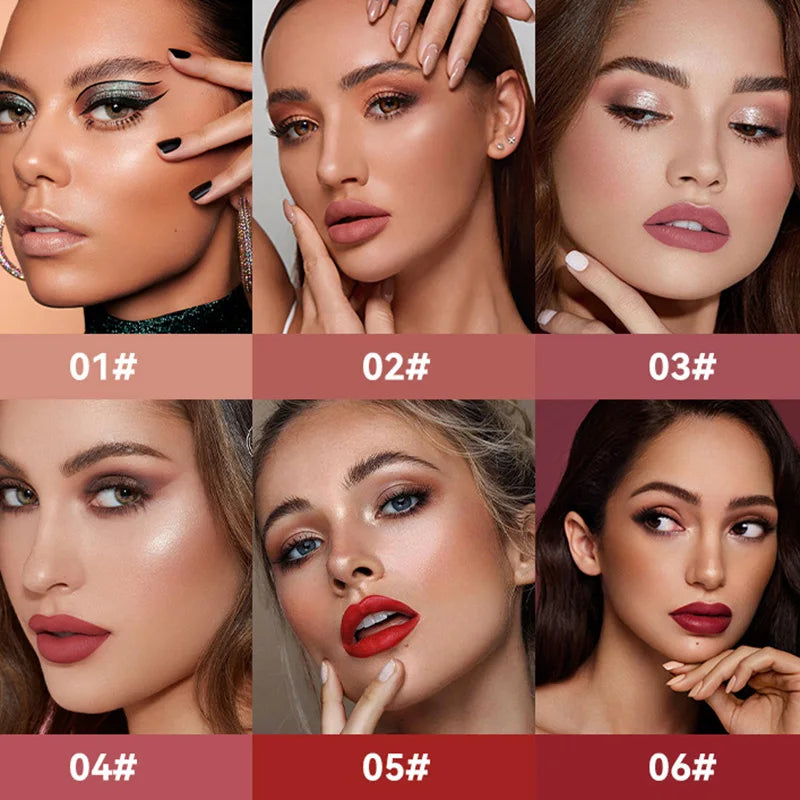 Nude Matte Lip Gloss Set 6 Velvet Shades, Waterproof &amp; Long-Lasting