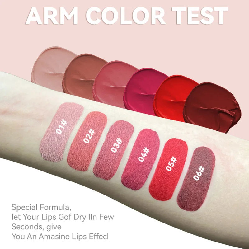 Nude Matte Lip Gloss Set 6 Velvet Shades, Waterproof &amp; Long-Lasting