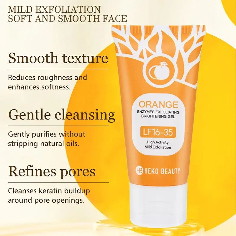 A brightening orange exfoliating gel that gently clears pores, removes dead skin, and leaves your complexion smooth and fresh.